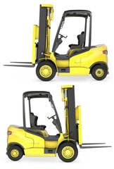 Yellow fork lift truck side view