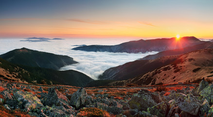 Summer landscape in Tatra mountains in Sllovakia. Sunrise