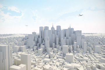 Linienflieger über 3D Model Metropole
