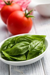 fresh basil leaves and tomatoes