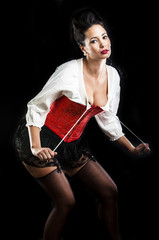 attractive brunette woman isolated on black