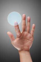 male hand pushing on touch screen interface