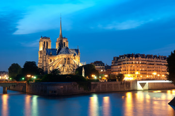 Fototapeta na wymiar Notre Dame w nocy w Paryżu.