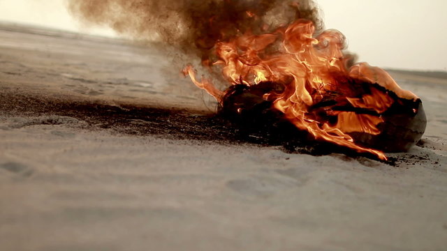 burning wreckage during hostilities
