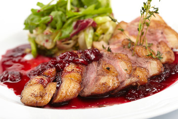 grilled steak with cherry sauce