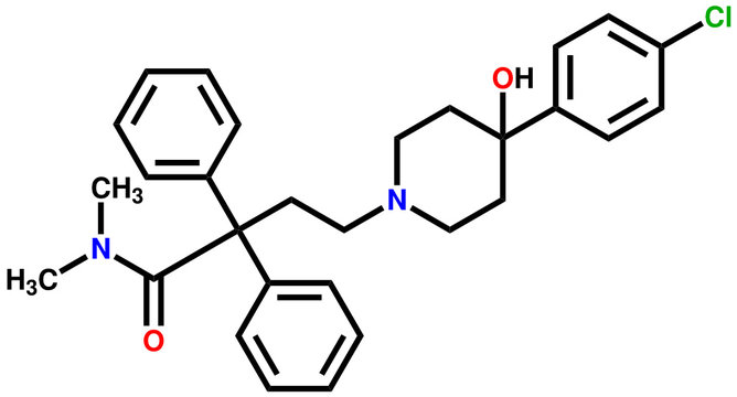 Loperamide, a diarrhea drug. Structural formula