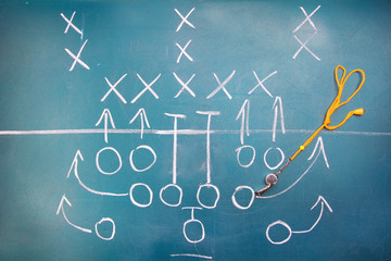 American football plan on blackboard