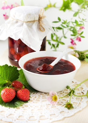 jam from strawberries in white bowl