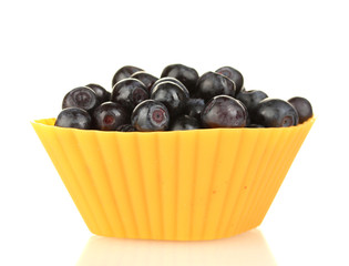 Fresh blueberries in colorful silicone mold isolated on white