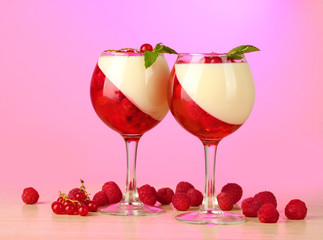 fruit jelly with berries in glasses