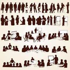 Business People Silhouettes Vector, pack of various situations