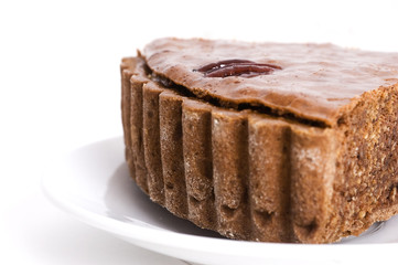piece of chocolate cake with nuts
