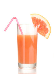 Glass of grapefruit juice isolated on white