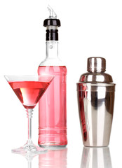 Tasty pink cocktail isolated on white