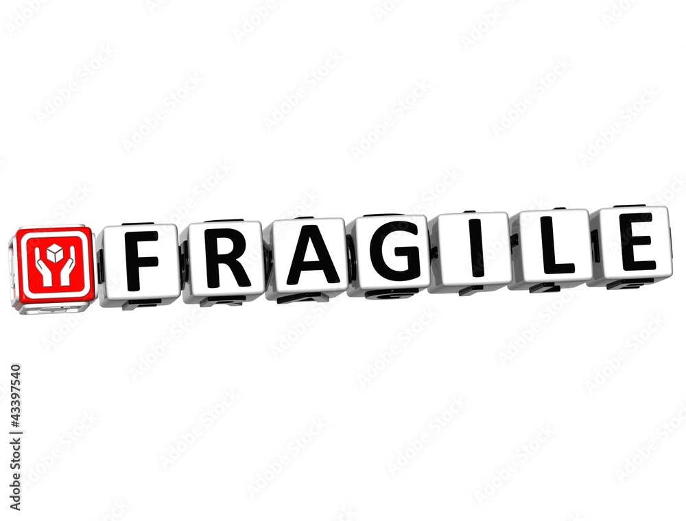 Poster 3d fragile button click here block text