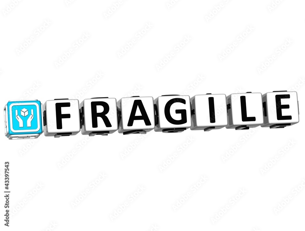Poster 3d fragile button click here block text