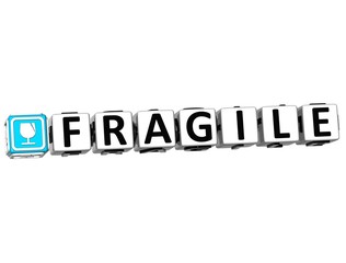 3D Fragile Button Click Here Block Text