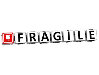 3D Fragile Button Click Here Block Text