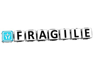 3D Fragile Button Click Here Block Text