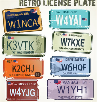 retro license plates vector illustration