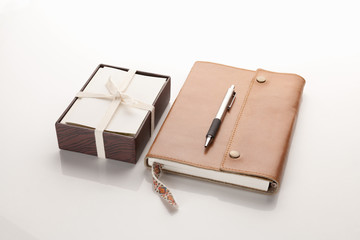 Leather notebook and box of cards