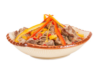 Asian style noodle with pork , spicy and yummy delicious