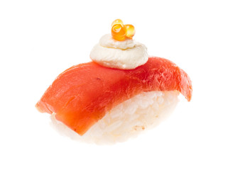 Salmon sushi on a White background