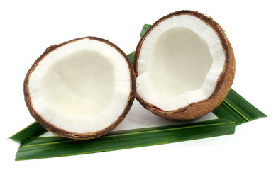 Fresh Coconut with green leaves