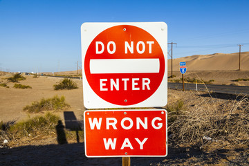 do not enter Sign at the highway with blue sky
