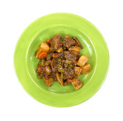 Roast beef tv dinner on green plate
