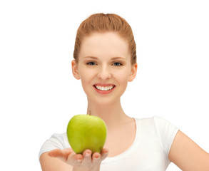 teenage girl with green apple