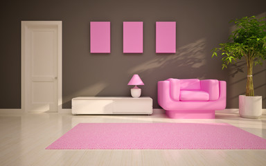 Fototapeta na wymiar nowoczesny salon z różowym fotelu