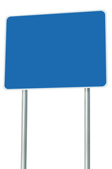 Blank Blue Road Sign Isolated, Large Perspective Copy Space