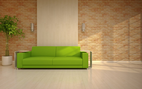 modern living room with green sofa