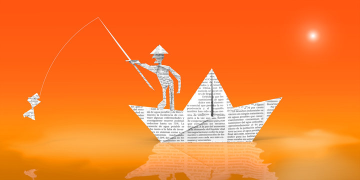 Barco con Hombre Pescando De Papel