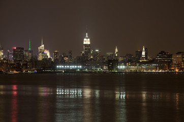 The New York City mid-town skylines at night