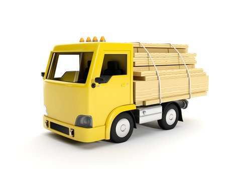 3d illustration: A group of boards and truck. Delivery of goods