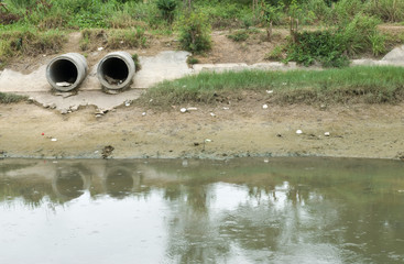 Dirty drain polluting a river