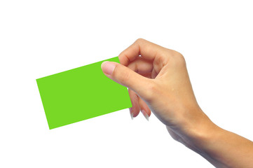 Green card in a hand