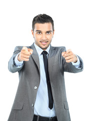 young businessman pointing with both hands at you