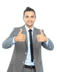 young businessman pointing with both hands at you