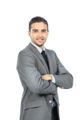 Portrait of happy smiling businessman, isolated on