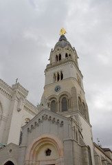 Fototapeta premium Bell tower of Basilica of Notre-Dame de Fourviere, Lyon, France