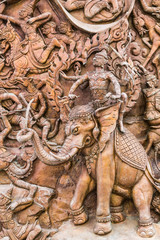 asia stone elephant on wall thai temple