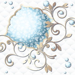 Elegant rococo emblem in pale blue on white