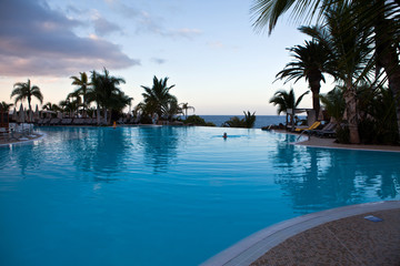 Fototapeta na wymiar Hotel landscape with pools on Canary island Tenerife
