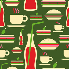 Grunge fast food icons set pattern