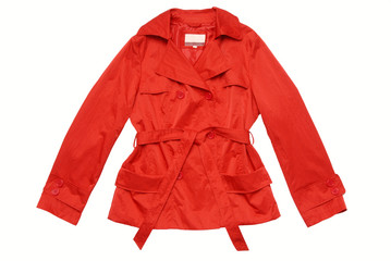 Красный плащ, пиджак, ветровка на белом фоне, изолят.