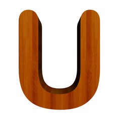 3d Font Wood Letter U