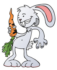 happy cartoon rabbit holding a carrot